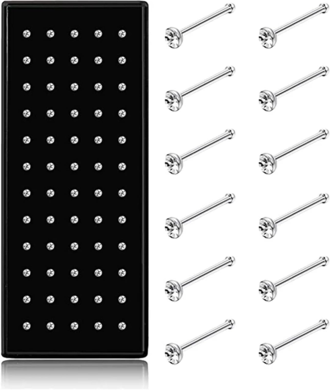 Fashions 60 Pcs Nose Pins Set for Women & Girls, Surgical Stainless Steel Nose Studs, Crystal Rhinestone Nose Rings, Nose Piercing Jewelry-image-48
