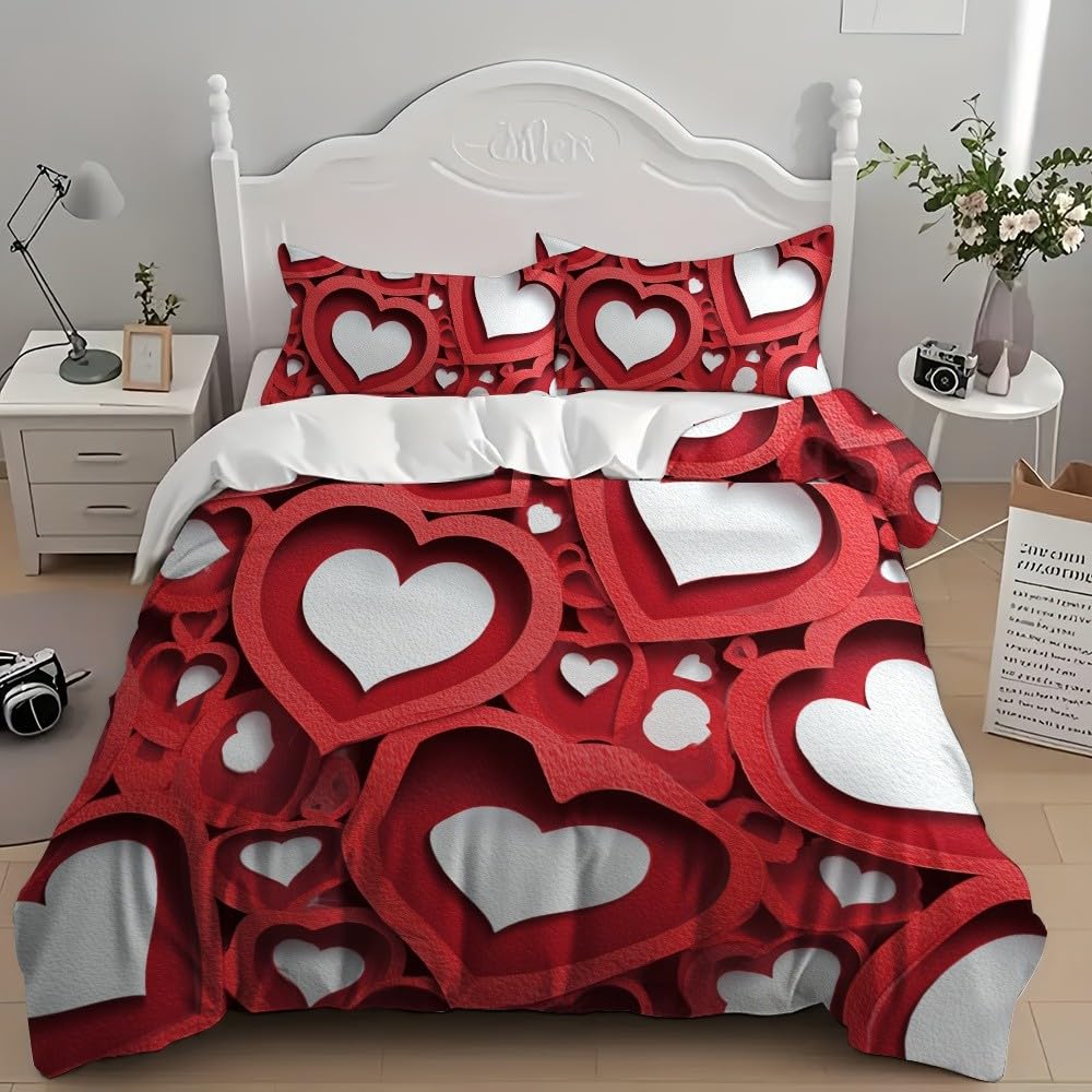 3-częściowy zestaw pościeli z mikrofibry 3D wycinanie papieru w kształcie serca poszwa na kołdrę 260 x 240 cm dla 2 osób, biały zestaw pościeli miękka poszwa na kołdrę dla dzieci dorosłych