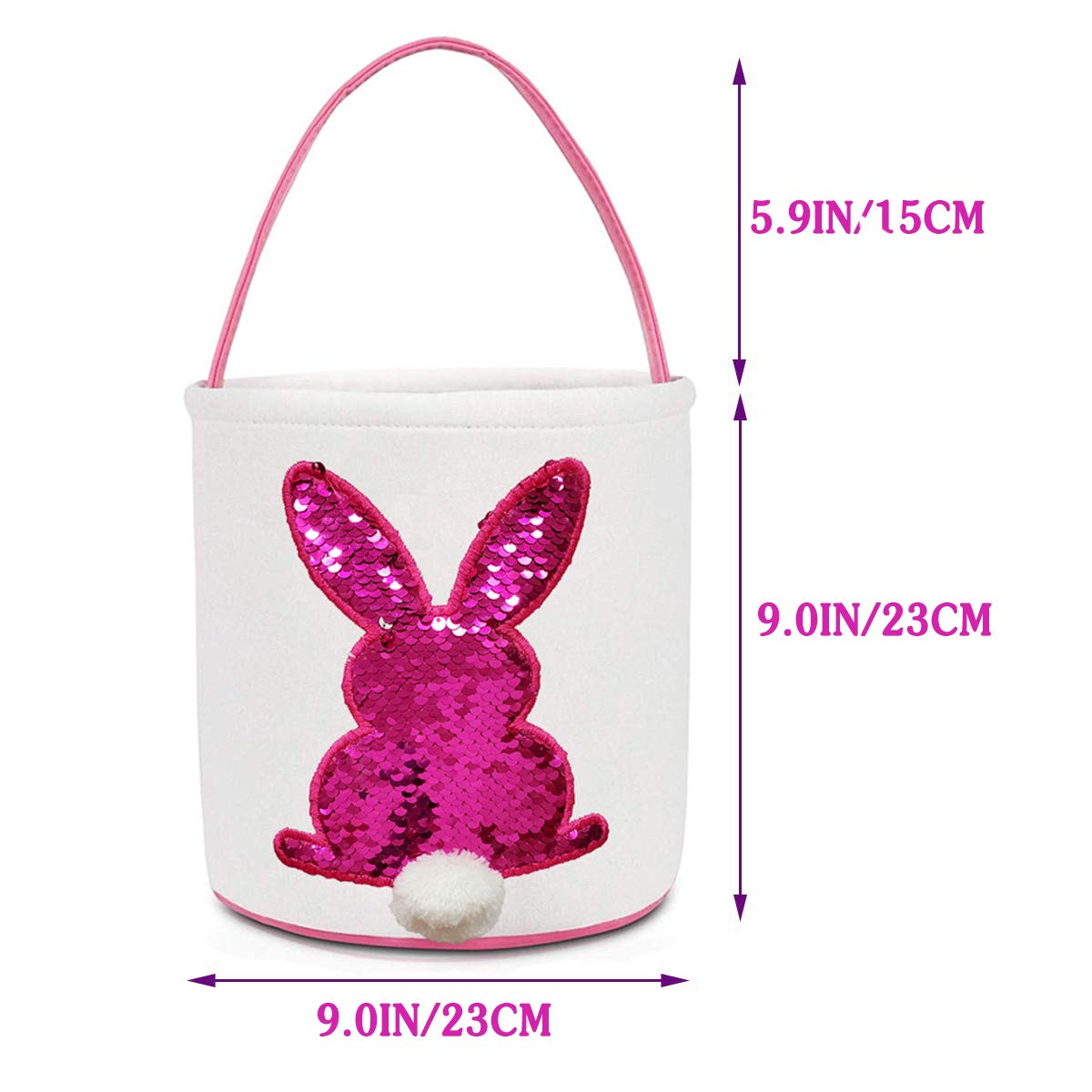 Poptrend Easter Basket Bags, Bunny Tote Bag Bucket for Easter Eggs, Toys, Candy, Gifts (Pink Paillette)