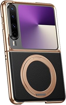 Plating Case for Huawei Pura X, Swivel Ring Stand Magnetic Cover Wireless Charging Genuine Leather Luxury Cases,Black,Pura X