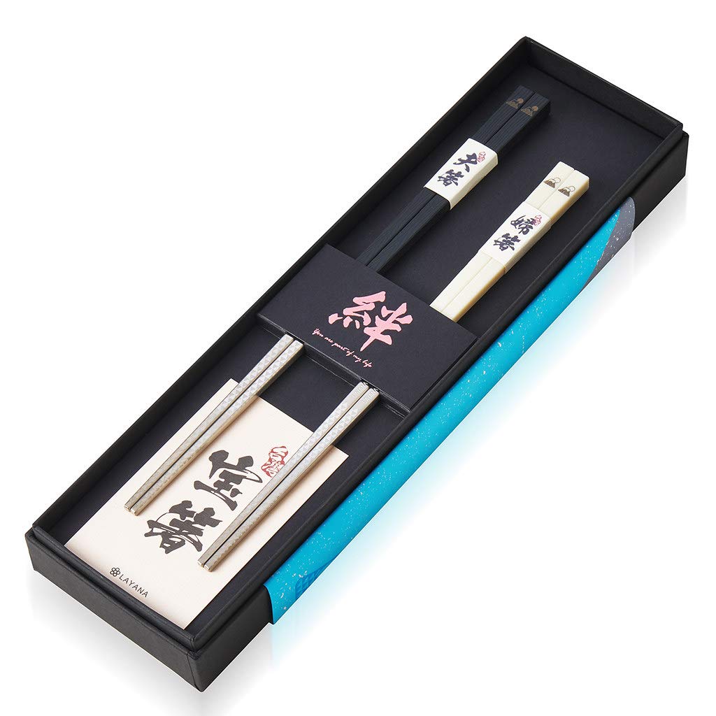 LAYANA Mt Fuji Couple Chopsticks Set SUS316 Stainless Steel 9.1in 8.3in