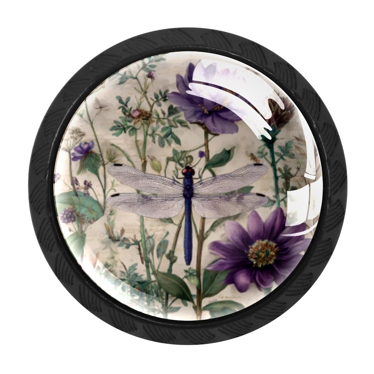 4 PCS Cabinet Knobs, Dragonfly Wildflowers Drawer Knobs Dresser Handles