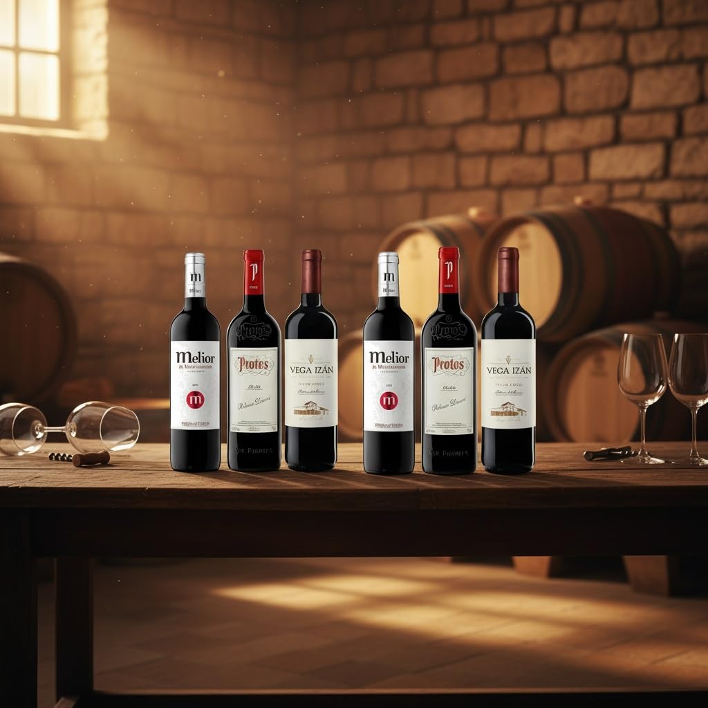 Pack Vinos Ribera del Duero Robles - Envio 24 h - Vinos Regalo - Corta crianza en barrica - 2x Melior, 2x Protos, 2 x Vega Izán - Mejor Seleccion ENOVINOS THE WINE BRAND
