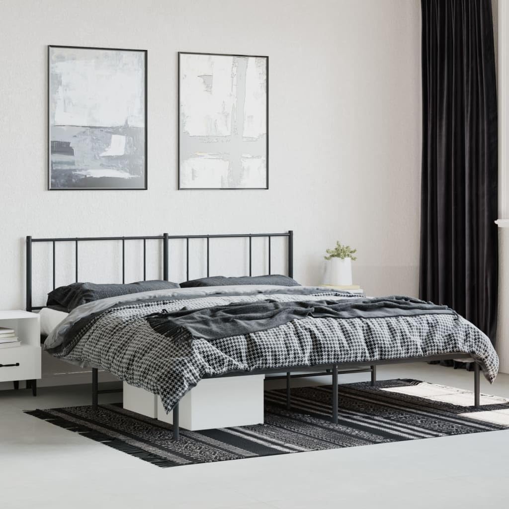 Telaio letto con testiera in metallo nero 180 x 200 cm Cornice da letto per soggiorno Struttura del letto dell'hotel Telaio per camera da letto Adatto per camera da letto