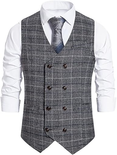 Amazon.com: Chaleco de traje para hombre a cuadros de doble botonadura  chaleco de esmoquin para hombre de ajuste delgado : Ropa, Zapatos y Joyería