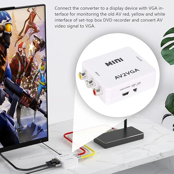 Watris Veiyi Video Converter, 480P Mini AV to VGA Adapter