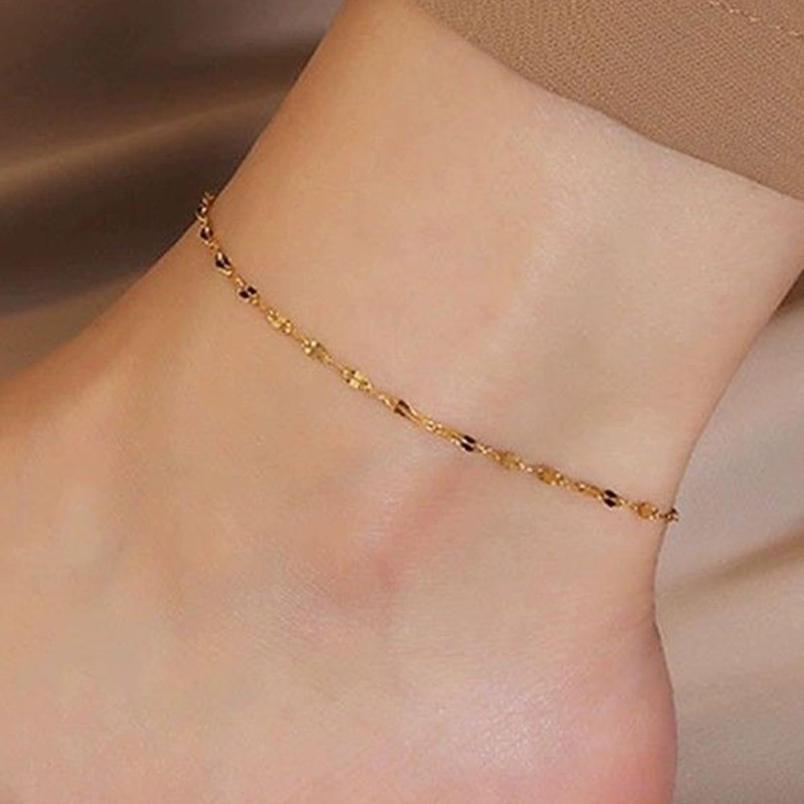 Delicada cadena de eslabones para mujer, tobilleras de oro de 18 quilates, sin piedras preciosas, pulseras de tobillo para mujer, oro amarillo para ella, 9 K, 14 y 18 quilates