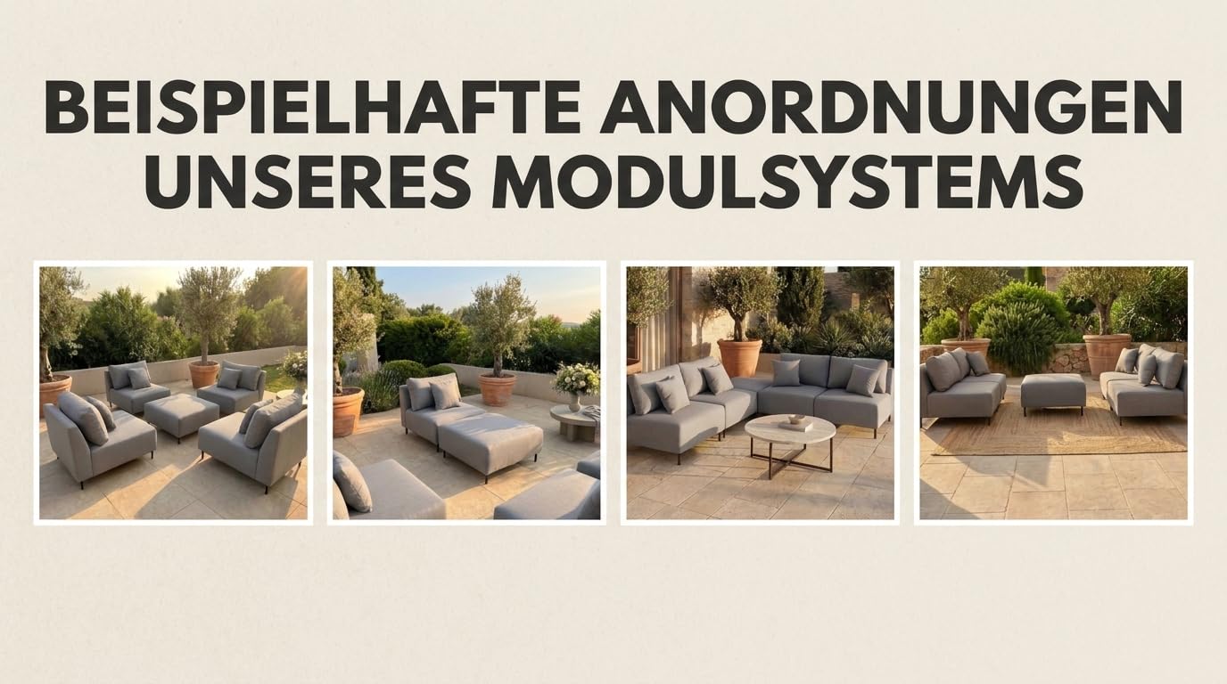 A&J MöbelLand Outdoor Lounge Set Sun mit Sofa, Sessel und Hocker in Creme - Wetterfestes Gartenmöbel Set für Terrasse, Balkon und Garten