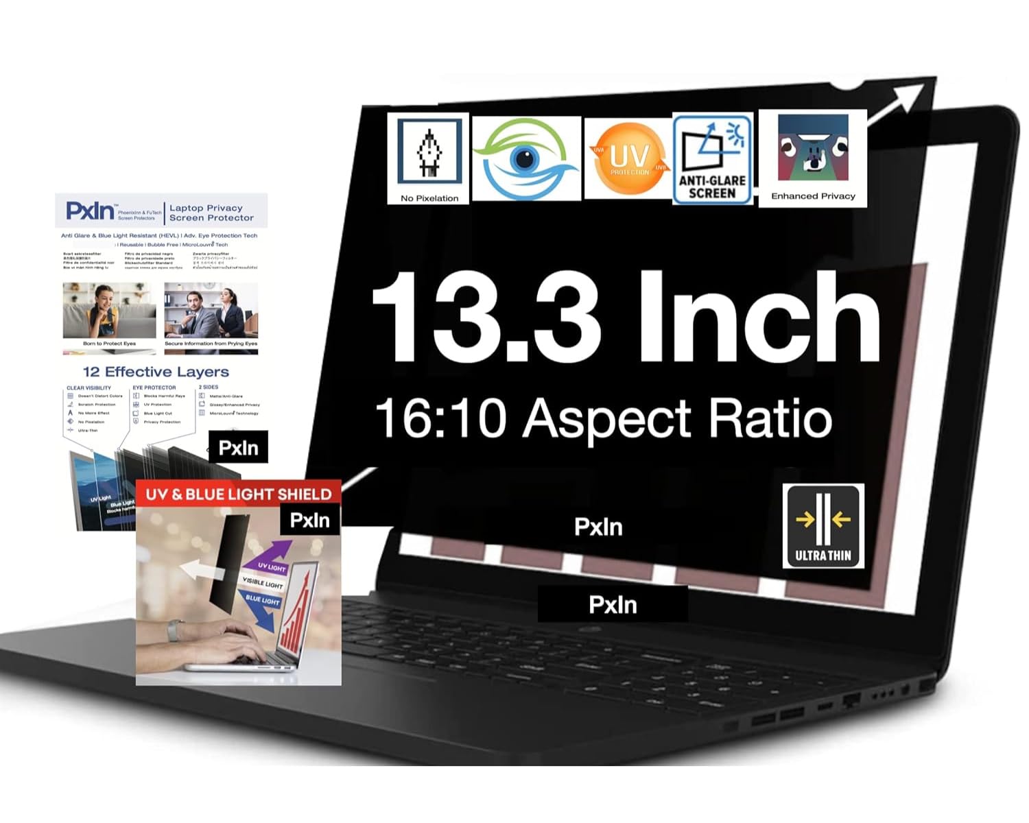 PxIn 13.3 Inch (16:10) Privacy Screen Filter - No Eye Strain | Anti Blue Light + Anti Glare | No Dry Eyes | Privacy Screen Protector (B09Y2XS4VM) Amazon Price History, Amazon Price Tracker