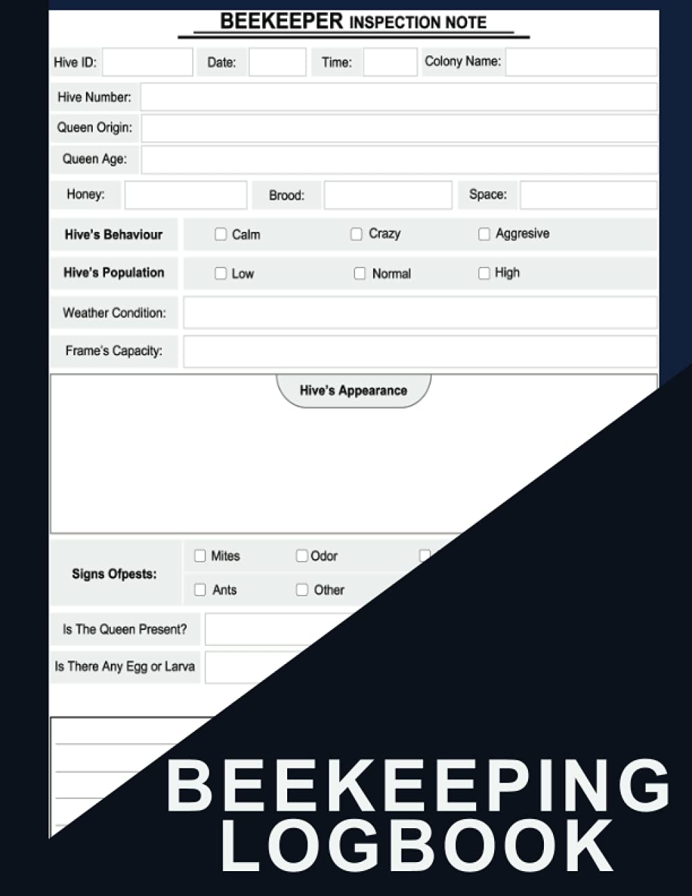 Buy Beekeeping Logbook: Beekeeping Journal. 90 Beehive Inspection ...