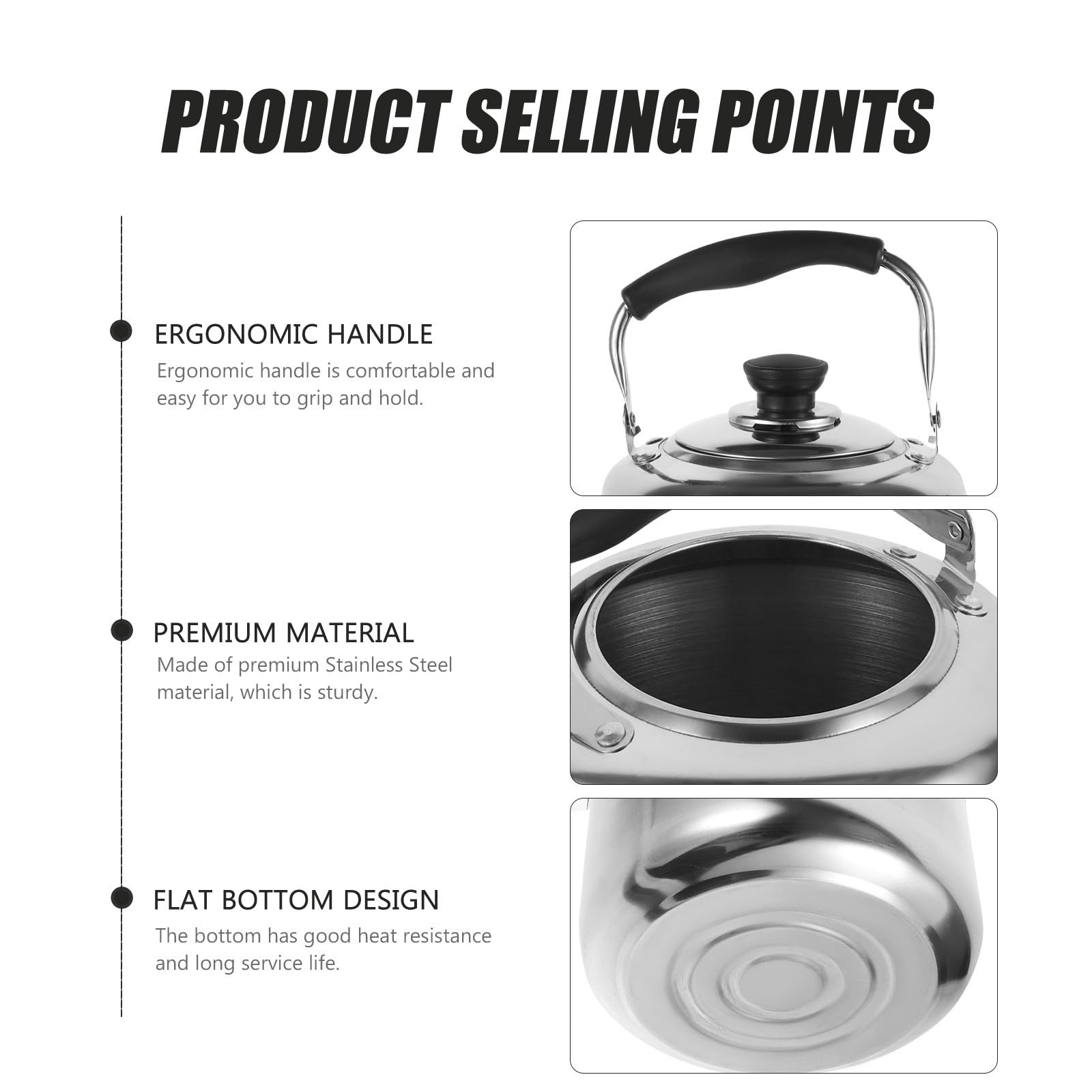 Bouilloire Domestique en Acier Inoxydable 2000ml avec Sifflet, Confortable à Tenir, pour Cuisson Feu Ouvert ou Cuisinière à Gaz