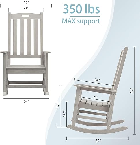 Miniatura 3 de Psilvam Mecedora de gran tamaño para exteriores, con asiento de 21 pulgadas de ancho y respaldo de 32 pulgadas de alto, premontada con la mayoría de