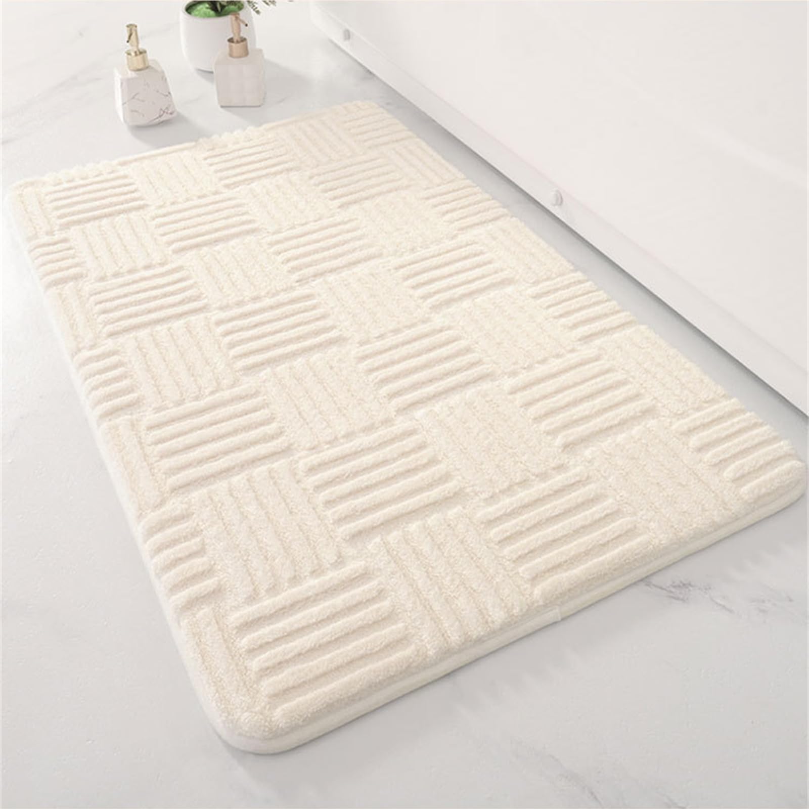 Alfombra de baño de microfibra suave y absorbente, antideslizante, de secado rápido, lavable a máquina, color blanco, 50 x 80 cm