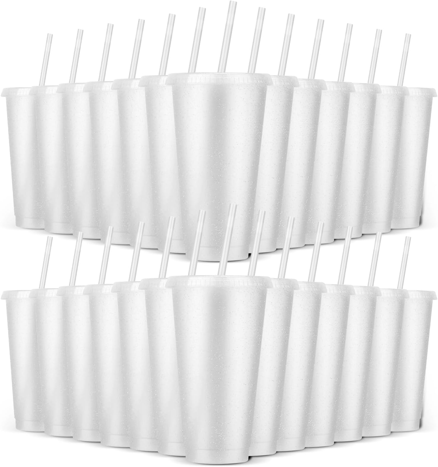 24 Pack Plastic Tumblers with Lids and Straw, Reusable Cups with Lids and Straws White Cups for Cold Drink Iced Coffee, Plastic Tumbler Bulk for Party Birthday Gifts (24 oz, White)