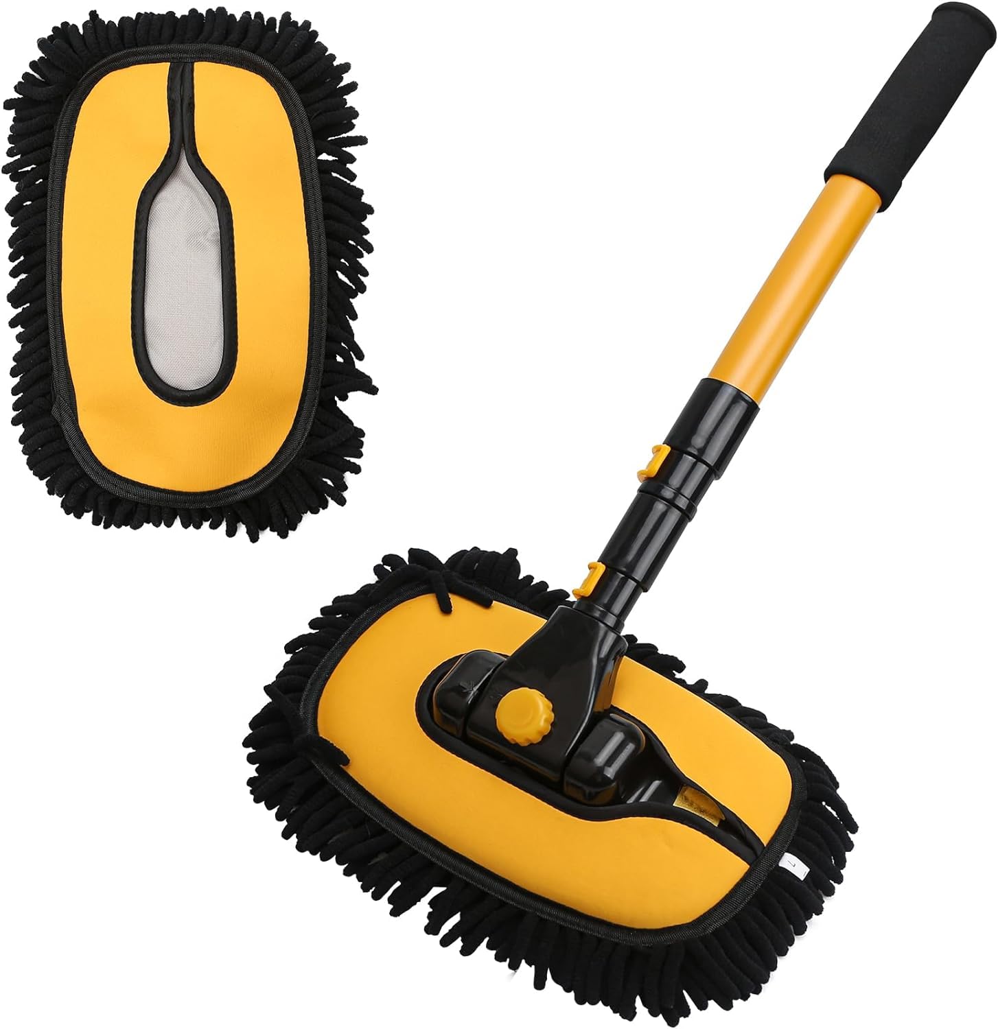 KEYOZA 15° Curved Car Wash Brush with Telescopic Handle 43" Aluminum Alloy Long Rod Cleaning Mop for Caravan Van Truck Boat RV Roof Soft Chenille Head Duster Clean Product Not Hurt Paint Scratch Free