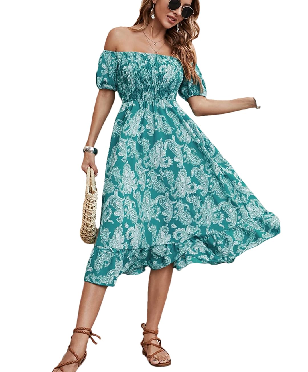 Vestidos de verano para mujer, vintage, urbano, vacaciones, fiesta, vestido midi con un hombro descubierto, vestido largo con estampado floral