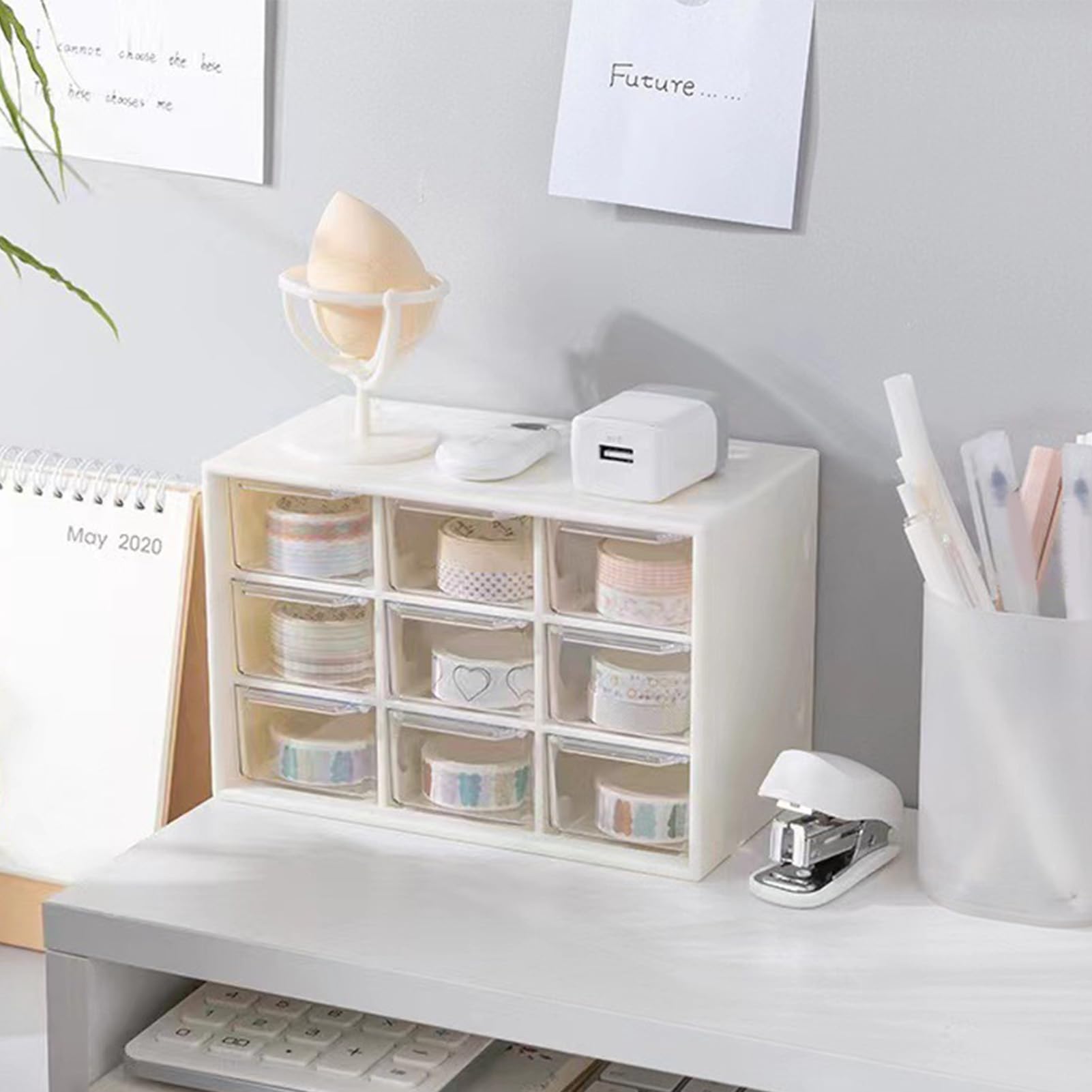 Desk Storage Organizer with 9 Drawers,Desktop Craft Drawer Cabinet Makeup Organizer Storage Box for Home Office School