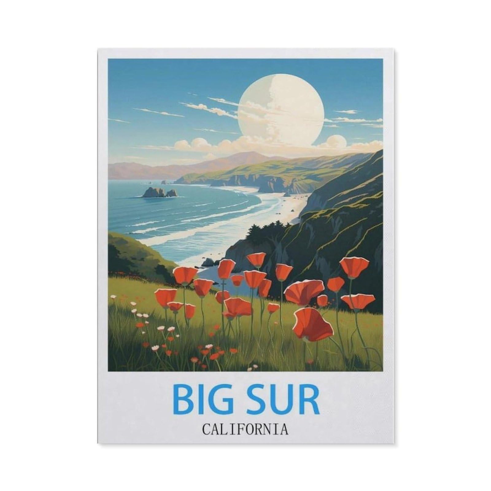 Beayodkp （30 X 40 Cm/11.81 X 15.74 Inches） 5D Diy Diamond Painting，Big Sur California Vintage Travel Posters，Art Living Room Wall Decoration Gift-Cd1