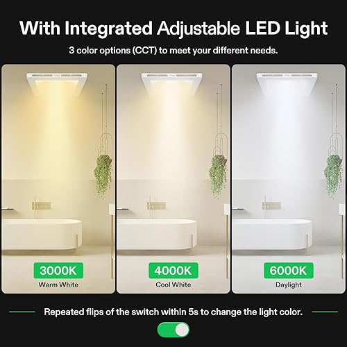 Miniatura 3 de VIVOSUN Ventilador de ventilación y escape de baño con luz LED, ventilador de ventilación de montaje en techo y luz ajustable, 1.0 Sones, 110 CFM,