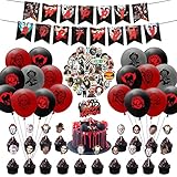 101Stück Gruselige Dekorationen für Geburtstagsfeiern Horrorfilm Charaktere Horror Birthday Themen Party Clown Partyzubehör inklusive Banner Ballon Dekoration Aufkleber Geburtstagstorte Tortenaufleger