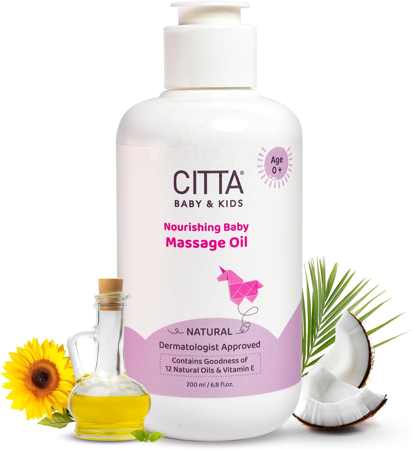 Baby Oil for Newborn Babies & Kids | Non-Sticky, Fragrance-Free, Easy Spread | Dermatologist Approved Nourishing & Moisturizing Formula for Sensitive Skin | Coconut, Olive & Almond Oils for Gentle Baby Massage | 200ml
