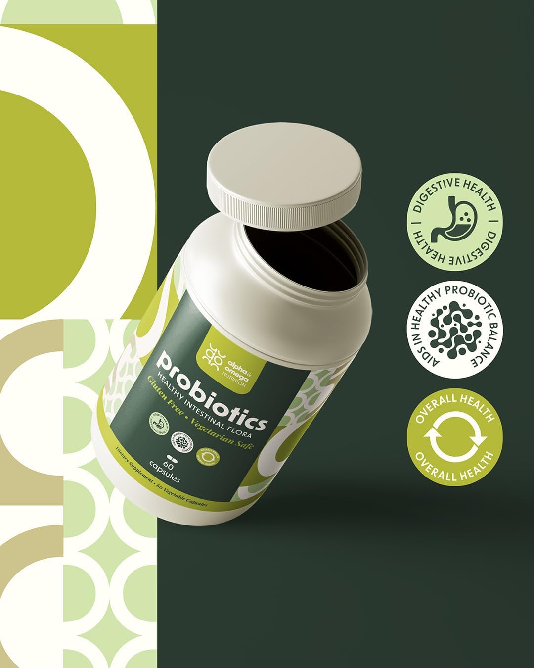 Alpha & Omega Nutrition Probiotics 15 Billion CFU, Designed for Overall Digestive Health and Supports Occasional Constipation, Diarrhea, Gas & Bloating, Immune Health - 60 Veggie Caps, 2 Mo Supply