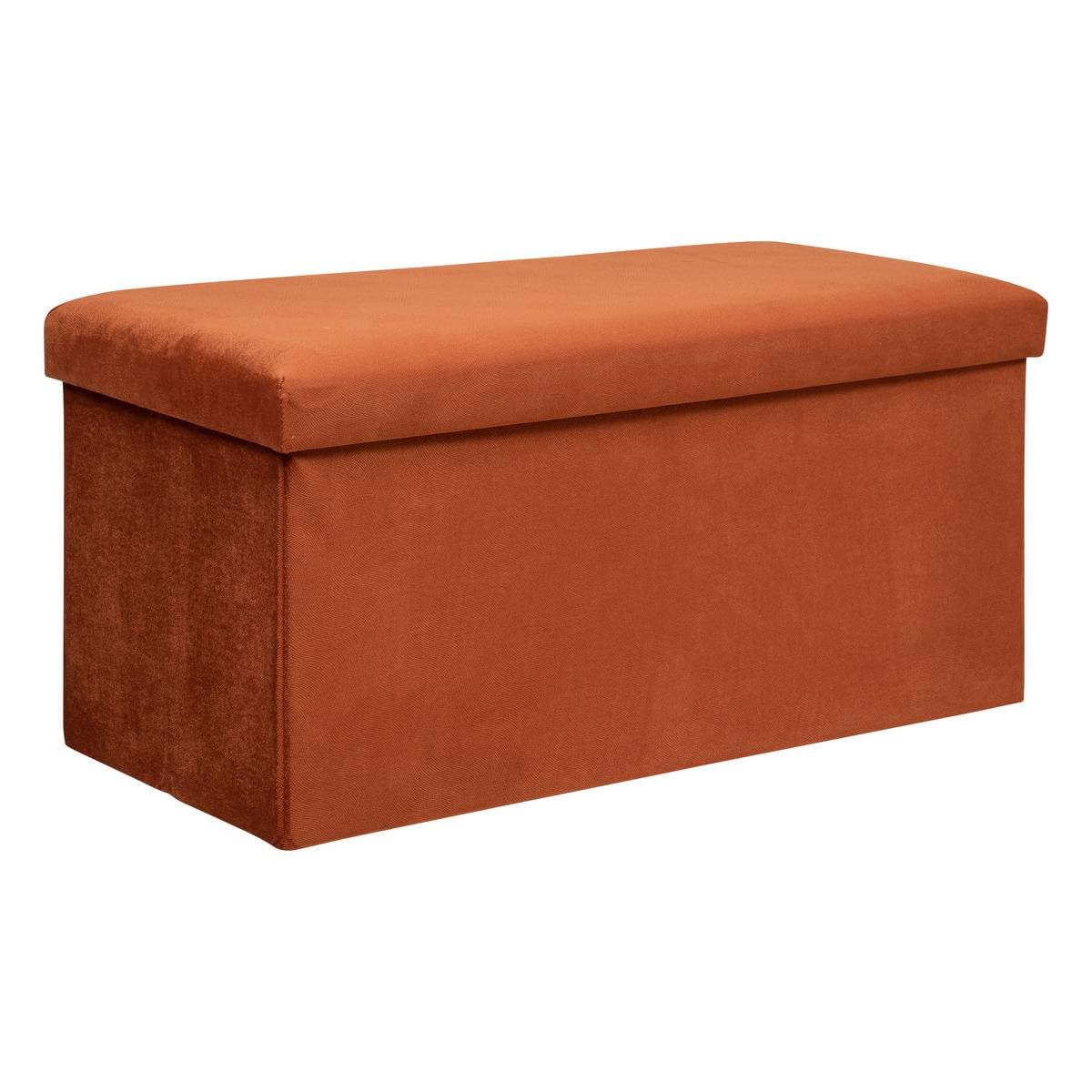 Atmosphera - Banco Plegable con almacenaje Lilou en Terciopelo ámbar, 76 x 38 x 38 cm - para salón, Dormitorio y cabecera de Cama