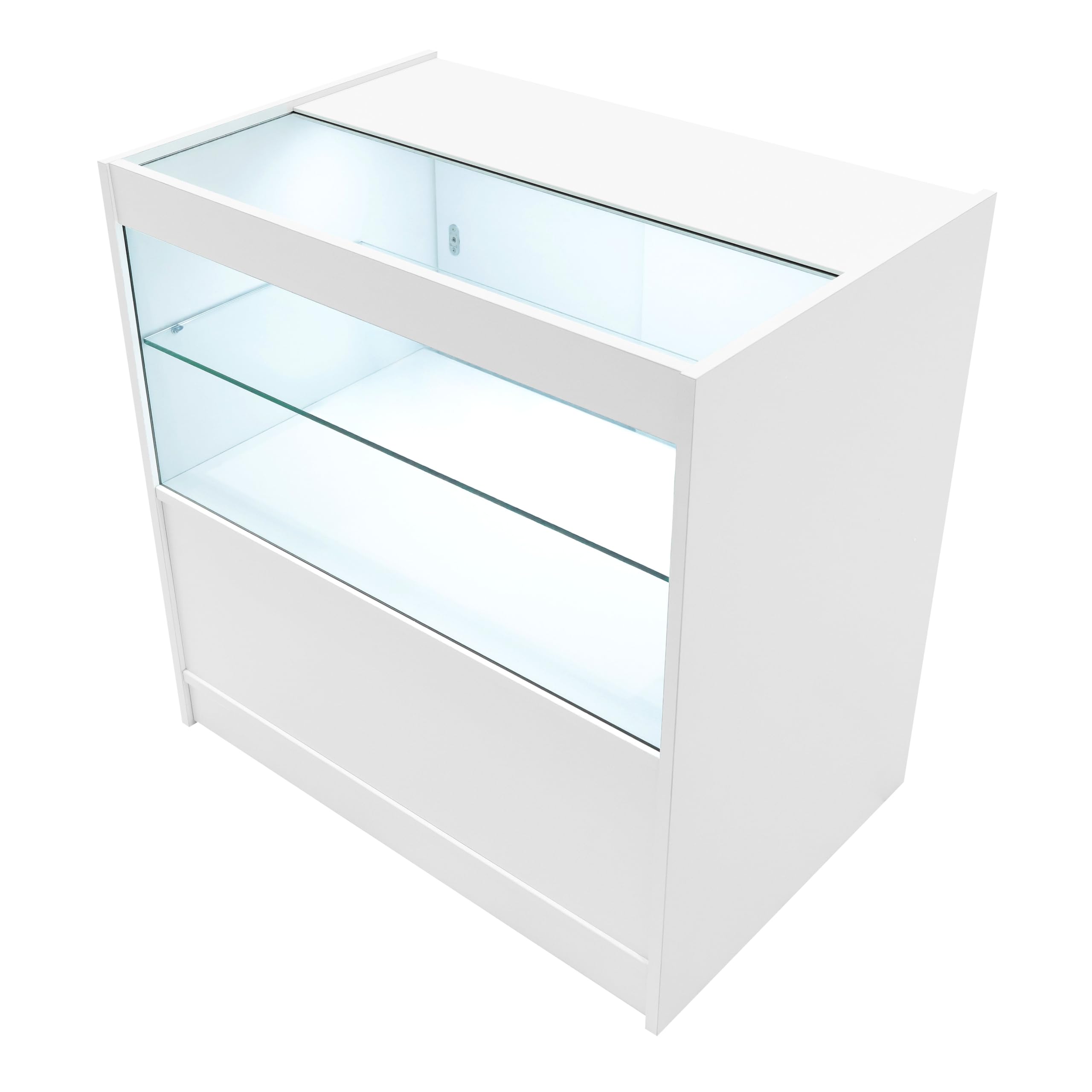 Set Banconi Bianco Eclipse LED Light 2 x C900 LM60 TB60 con Illuminazione Bianca, Serrature, Vetrina in Vetro, Blocco Cassa, Mensole Interne per Negozi Boutique Gioiellerie