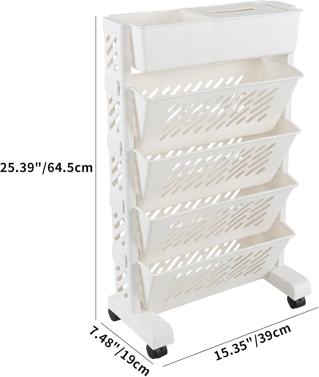 Plastic Book Storage Utility Cart, 5-Tier Rolling Bookshelf