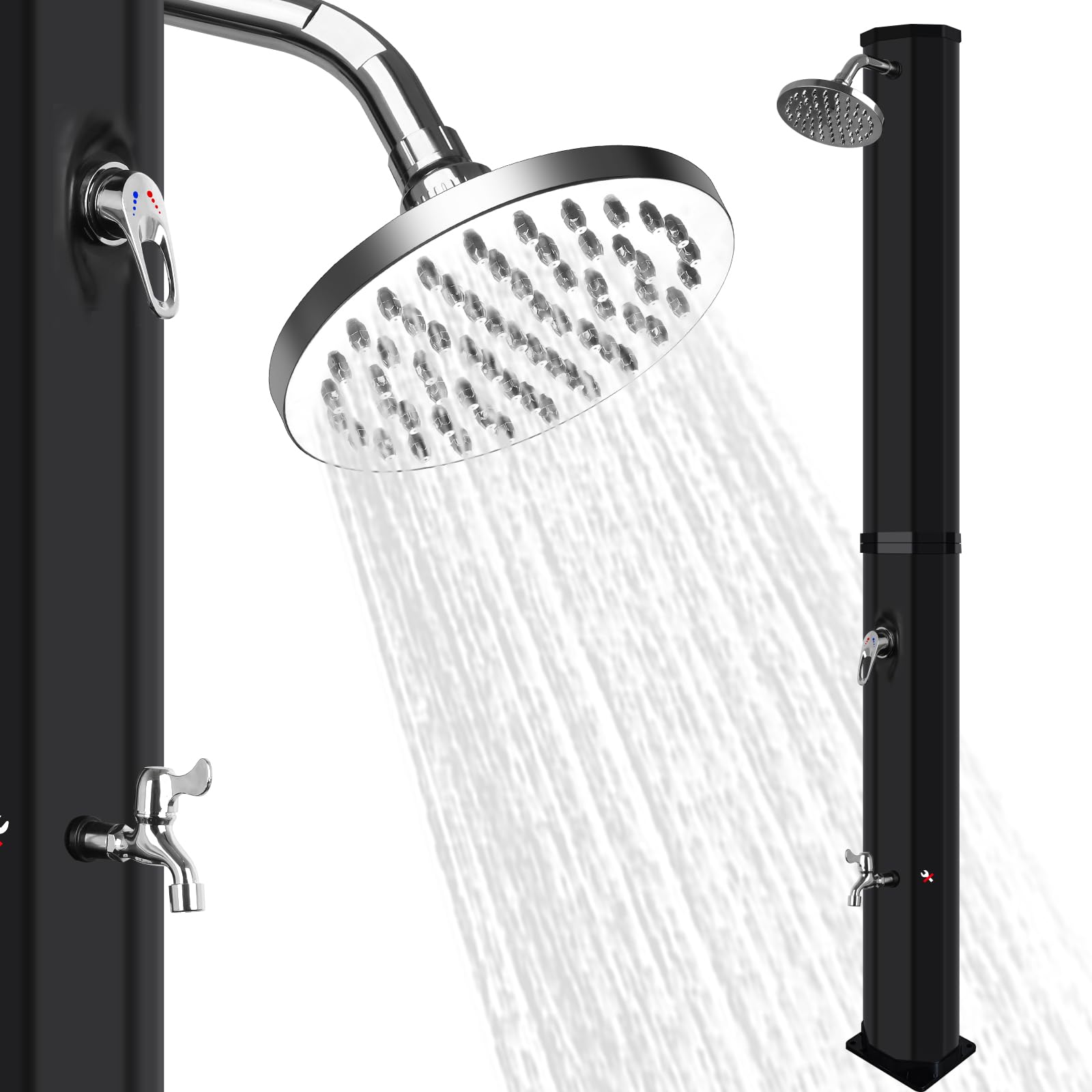 Doccia Solare da Giardino 60Litri - Solare da Esterno con Doccia e Rubinetto a Pedale, Acqua Calda Fino a 60°C, Senza Collegamento di Alimentazione, Doccia Solare da Esterno per il Spiaggia, Piscina