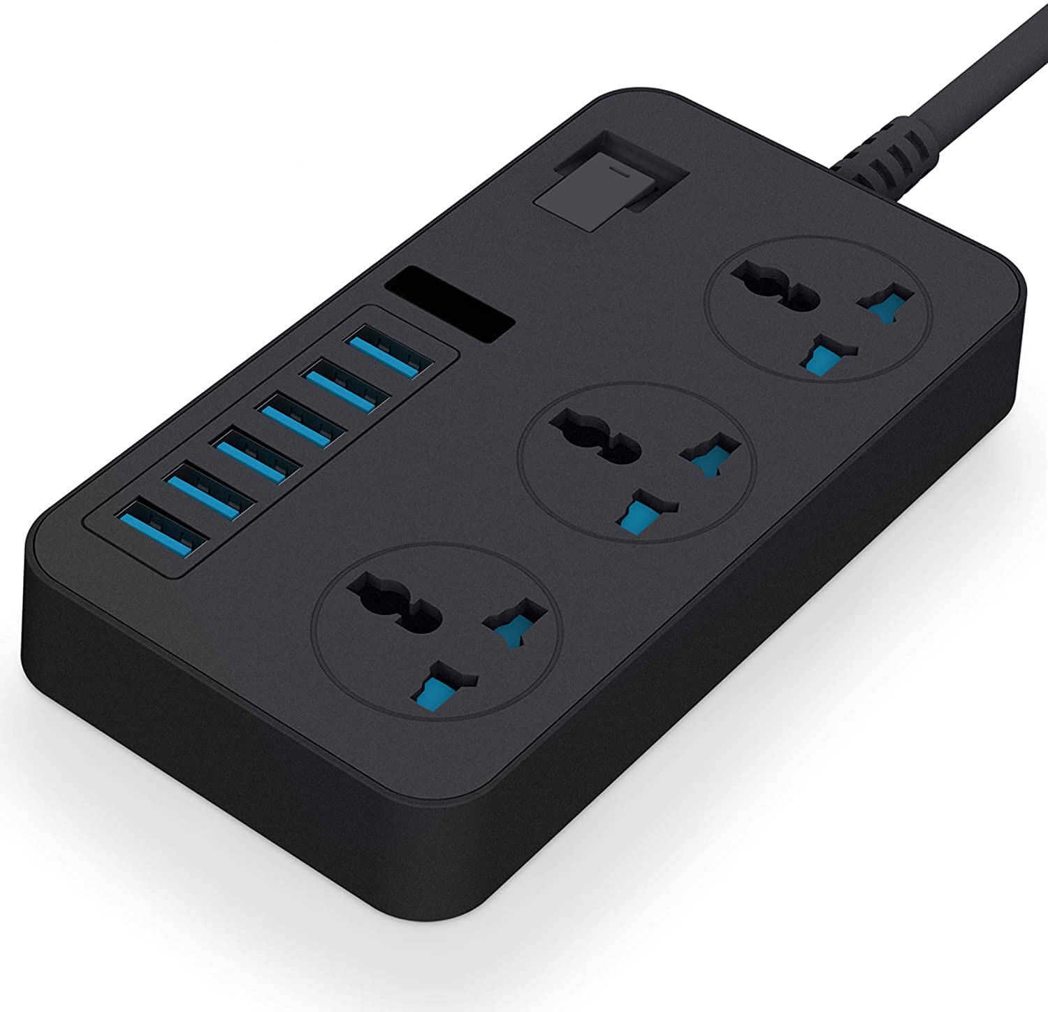 AccLoo Universal Power Strips 3 Way Outlets 6 USB Plug Ports Surge Protection Power Socket Switch Portable Charger with 2M Wall Plug Adapter Extension Cord with Fuse and Shutter Extension Lead