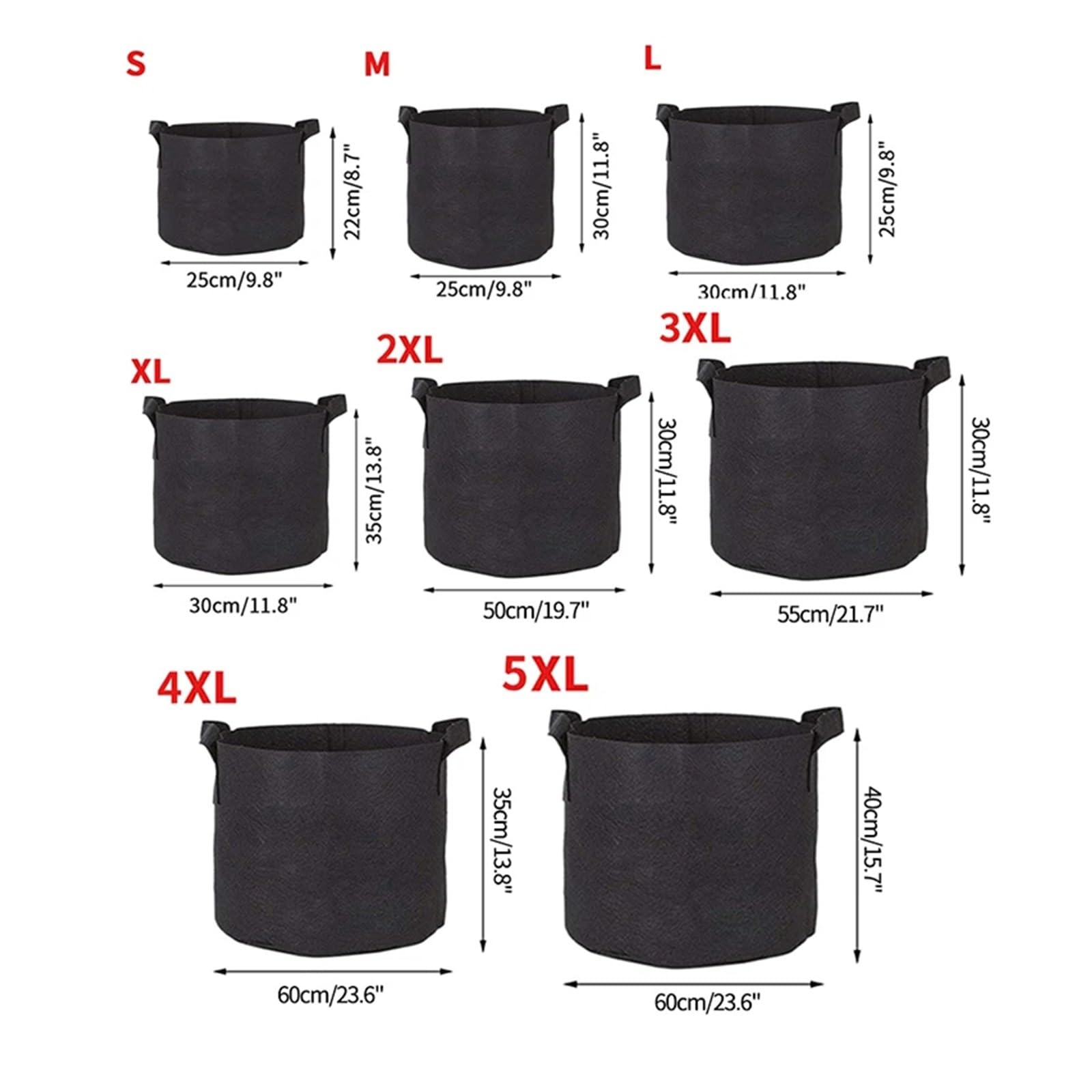 Bolsas de Cultivo 5PCS Vegetable Grow Bags Felt Planting Bag Potato Tomato Seeding Pots Flower Nursery Accessories(S8 30Gallon)