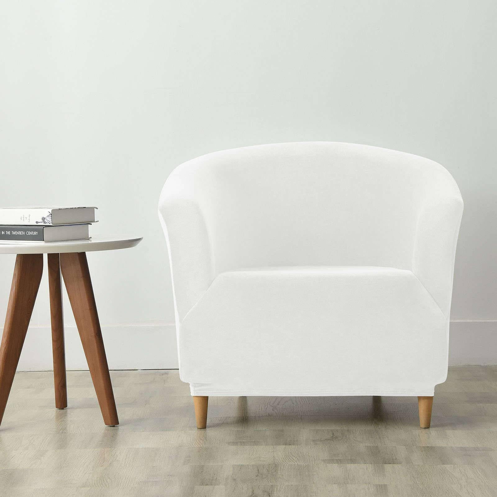 ZRCYXDW Velvet Club Chair Slipcover, 1 Piece Barrel Chair Cover for Living Room Armchair Covers with Elastic Bottom Tub Chair Covers Furniture Protector Washable-White-1 Piece