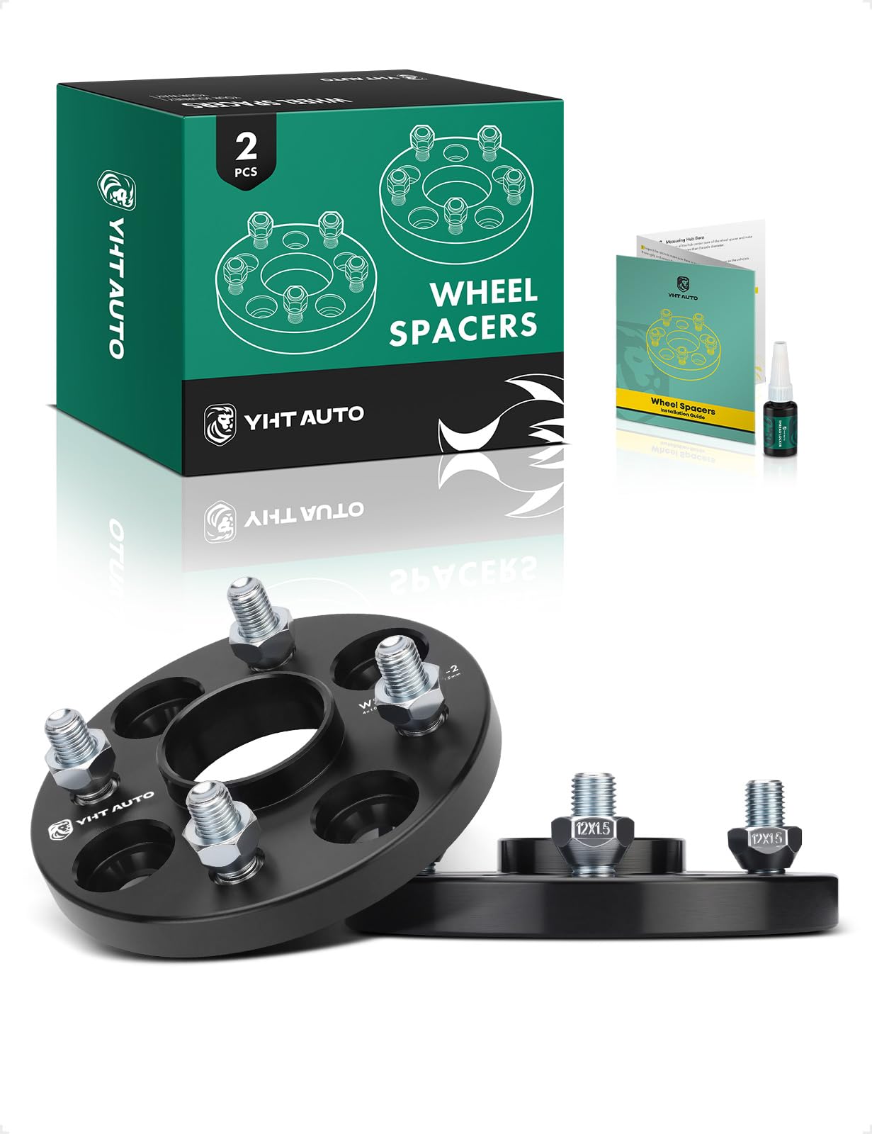 YHTAUTO 4x100mm Hub Centric Wheel Spacers 15mm Fits Kia, Ford, Mazda, Scion, Toyota, Fiat Models, Corolla, xB, Tire Spacers w/ M12x1.5 & 12.9 Grade Studs, 54.1mm Hub Bore 4 Lug 2PCS Black