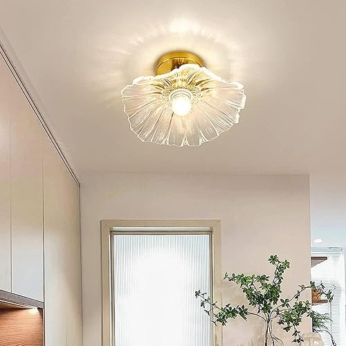 Miniatura 5 de Lámpara de techo retro con pantalla de flores de vidrio transparente, lámpara de techo de montaje empotrado, lámpara colgante moderna de granja para