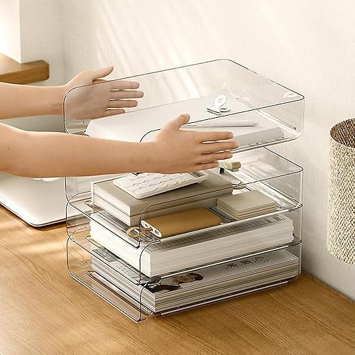 Miniatura 3 de Wemfg Organizador de archivos, organizadores de escritorio apilables blancos y bandejas de accesorios, bandeja de papel para cartas de PET, tamaño