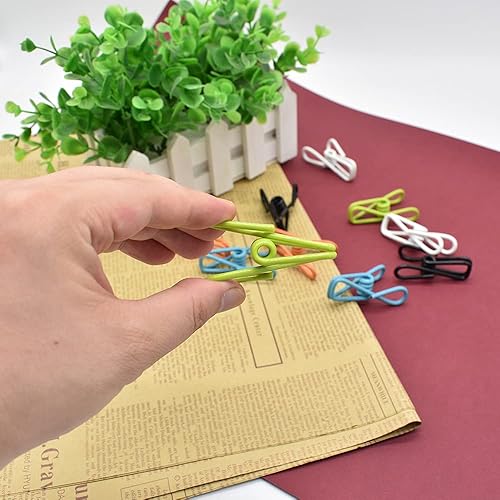 Miniatura 3 de Renashed Paquete de 50 clips de alambre de acero, coloridos recubiertos de vinilo, resistentes al viento, pinzas para secar el hogar, lavandería y