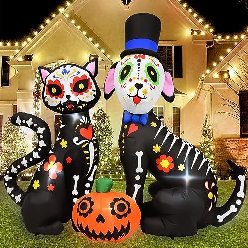 SEASONBLOW 4.5ft Halloween Inflatable Sugar Skull - LED Light Up Day Of The Dead Decor For Yard & Garden