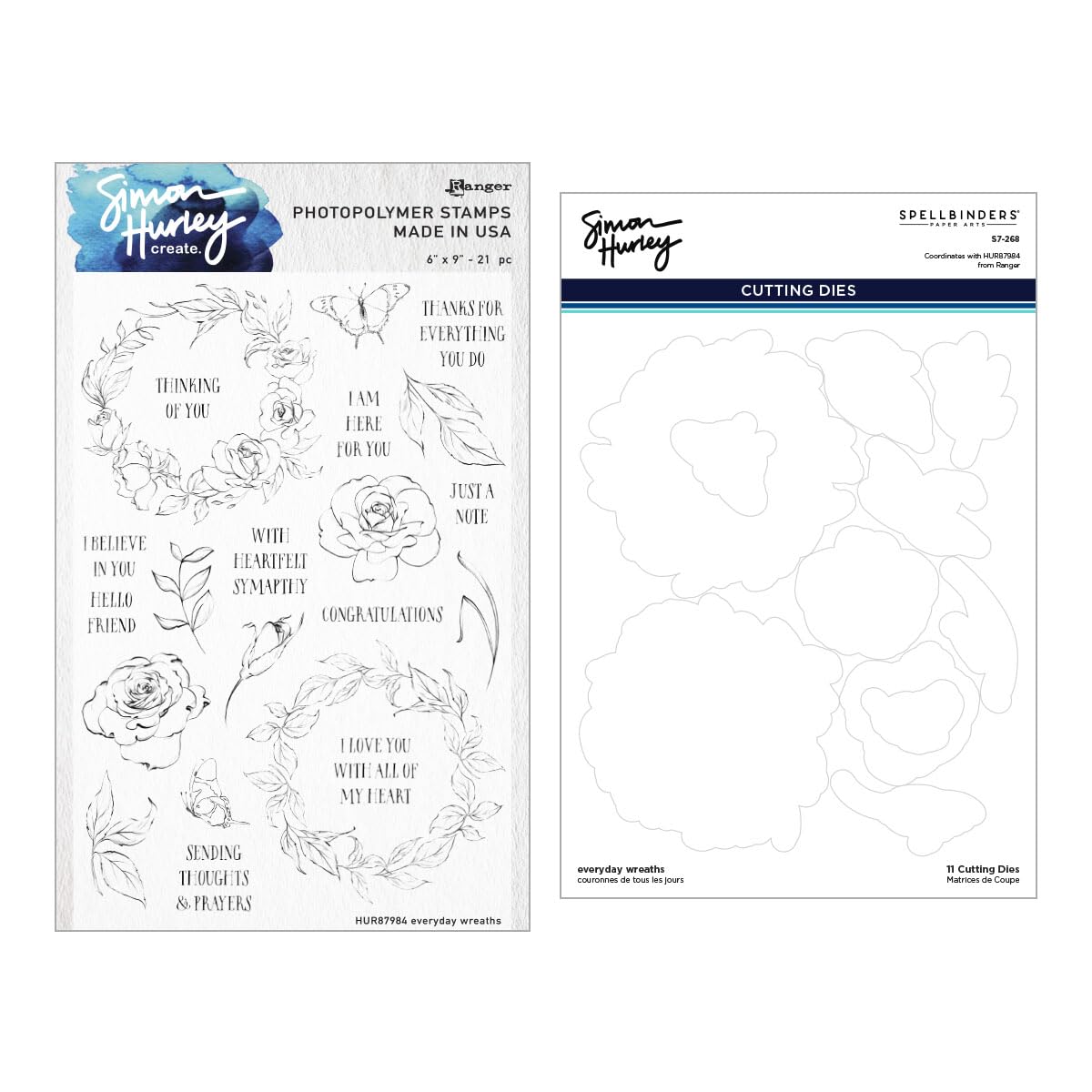 Spellbinders Everyday Wreaths Stamp and Die Bundle by Simon Hurley, Metal, ONE