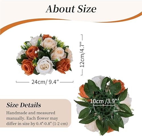 Miniatura 5 de BLOSMON Bolas de flores para centros de mesa de decoración 2 piezas de bolas de besos de rosas artificiales de terracota para mesa - Ramo floral de