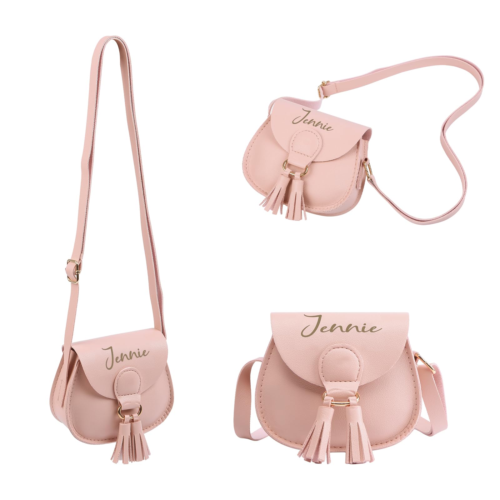 Sac Bandoulière Personnalisé Pour Fille Avec Prénom, Mini Sac À Bandoulière En Cuir PU Avec Pompon, Petit Sac À Main À Bandoulière Réglable Pour Enfants, Cadeau D’anniversaire Et De Noël