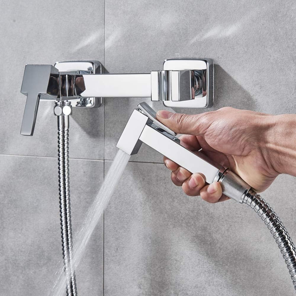 Bidet Sprayer with Cold and Hot Water Brass Portable Cloth Diaper Washer Shower Sprayer Set Wall Mounted Bathroom Shower Bidet Tap for Personal Hygiene,Antique A-Chrome B