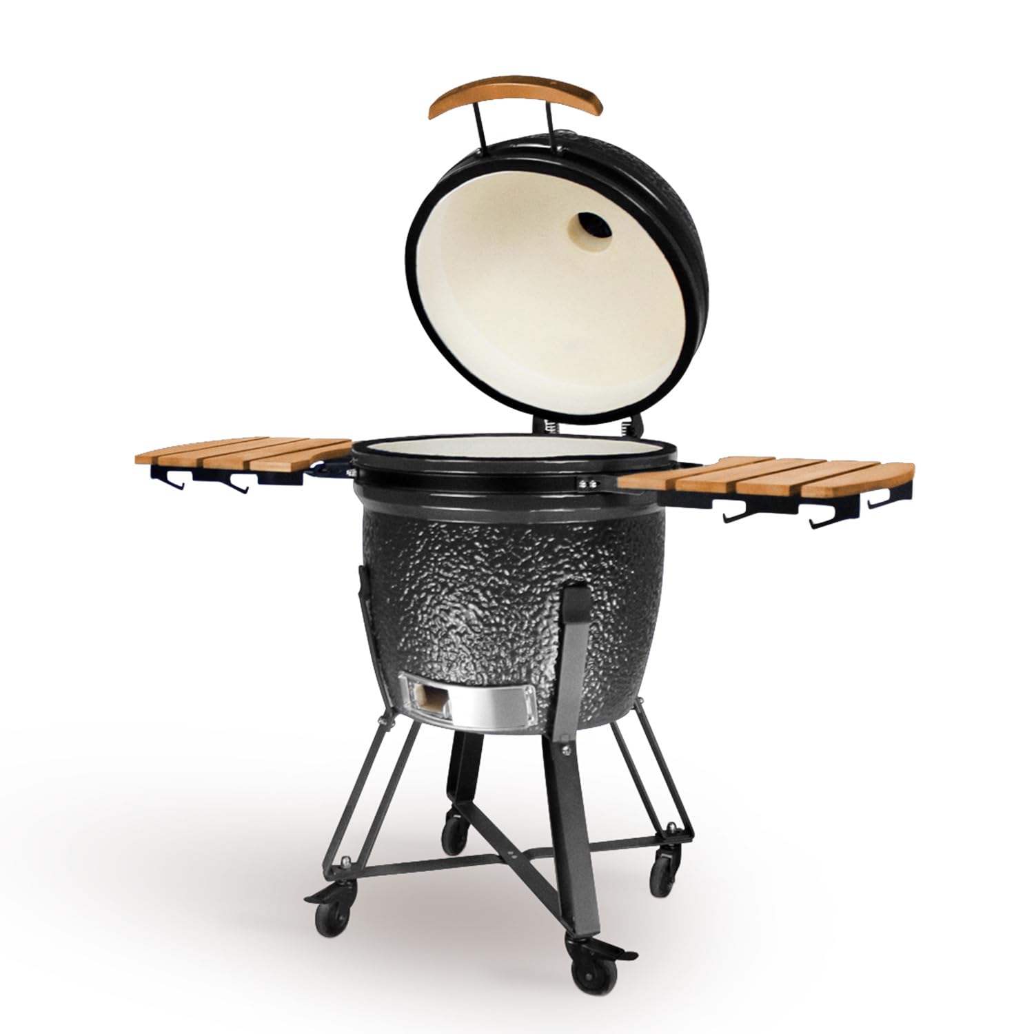 CREATE/BBQ KAMADO/Barbacoa ahumadora de cerámica negro 21 pulgadas/Puede asar, ahumar y cocinar, con regulador de temperatura y dos fuentes de ventilación.