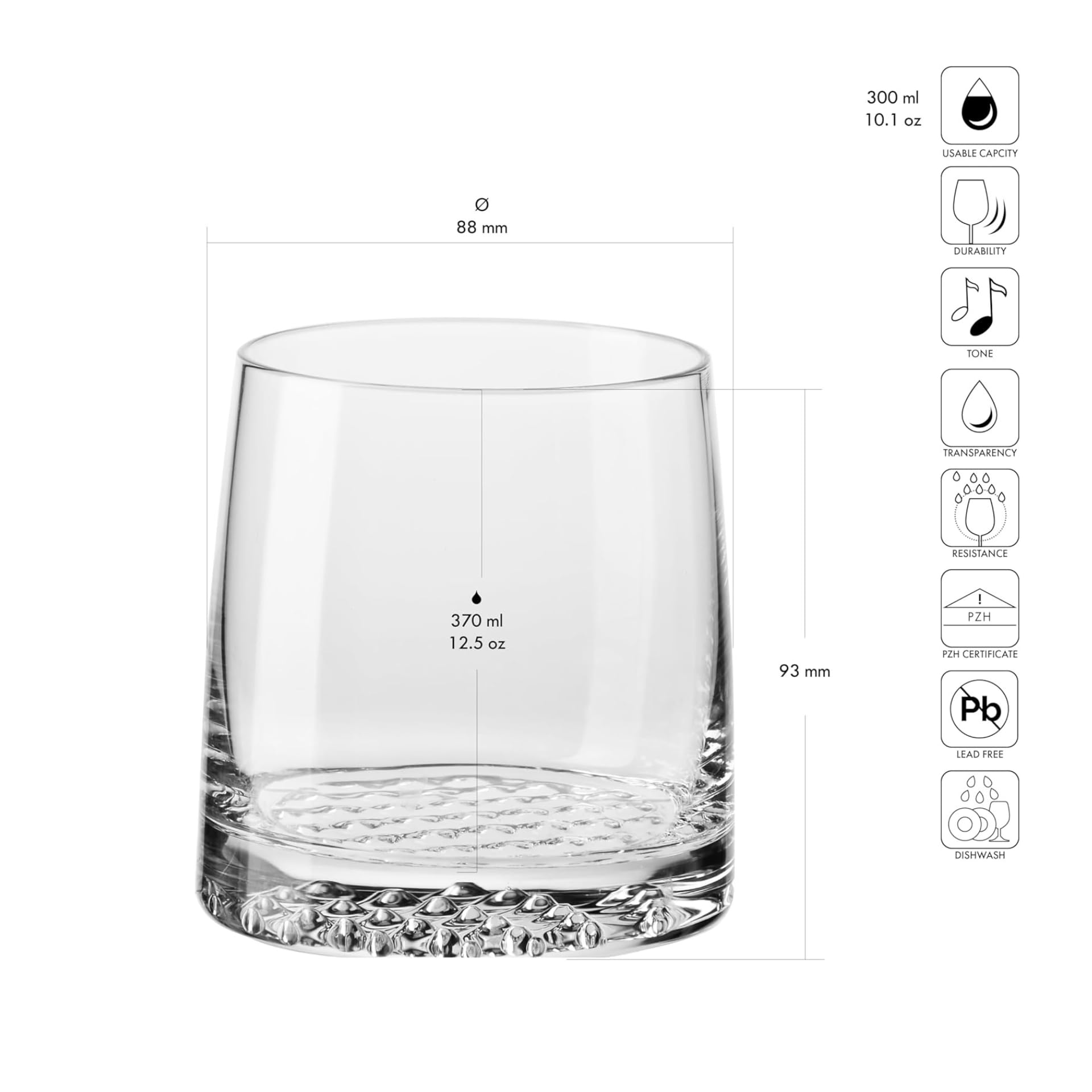 Krosno Verres à Whisky | Lot de 6 | 370 ML | Collection Fjord | Idéal pour la Maison, le Restaurant et les Fêtes | Lavable au lave-vaisselle