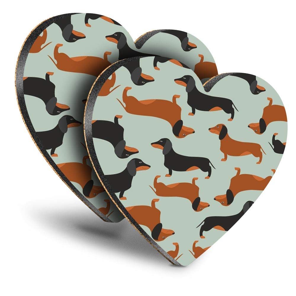 Destination Vinyl Ltd Multicolor Great Coasters (Set Of 2) Heart - Dachshund Sausage Dog Print Drink Glossy Coasters/Tabletop Protection For Any Table Type #14369
