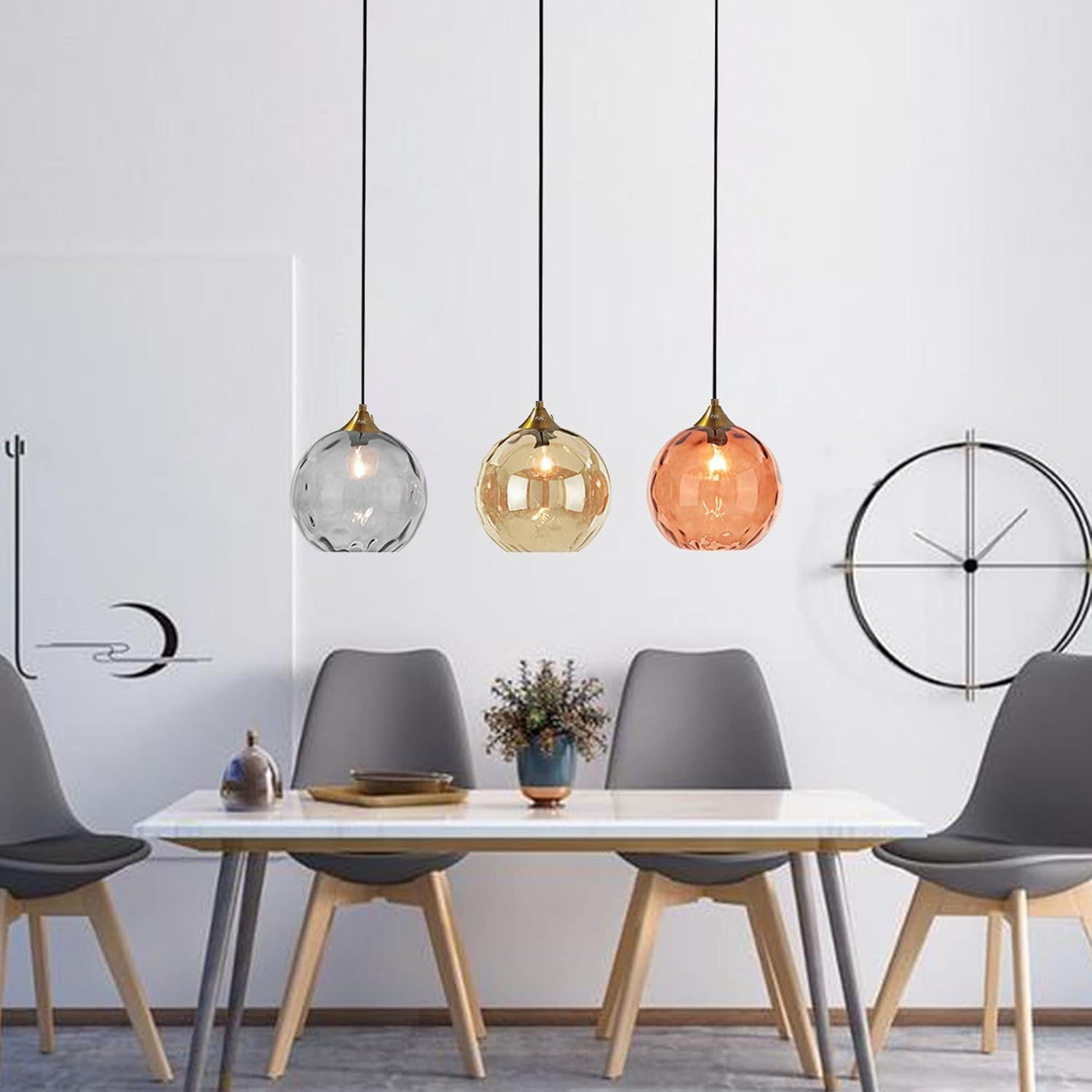 Lampadario a Sospensione a Sfera in Vetro Ondulato con Finitura Oro Lampada a Sospensione a Soffitto Industriale Vintage E27 Per Sala da pranzo Cucina - Ambra