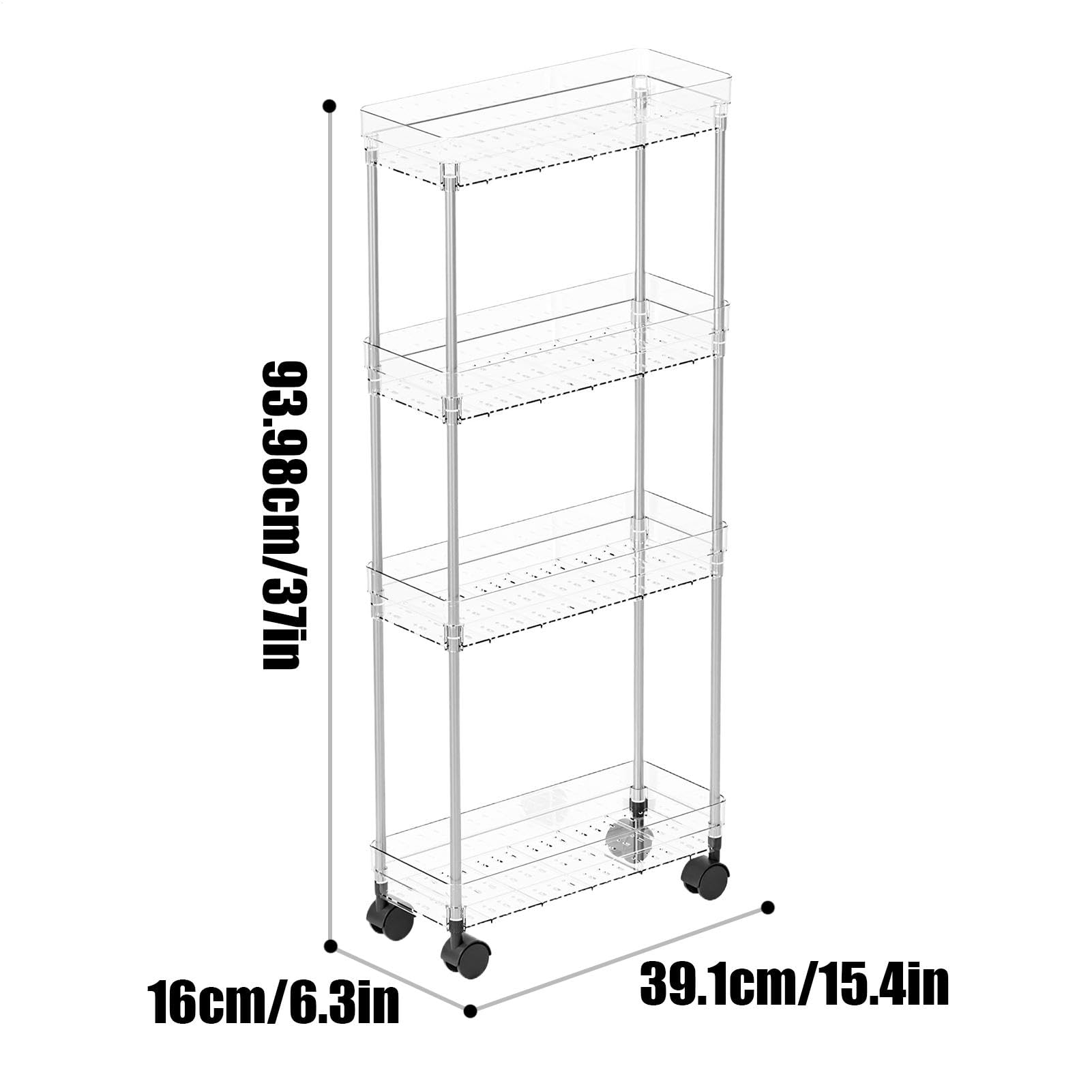 Generico Rolling Storage Cart, Movable Shel, Multi Layer, Multi Purpose, Compact Rolling Kitchen Organizer for Laundry Room, Narrow Space, 1650g, Acrylic, Abs, Metal