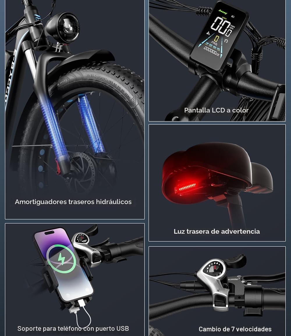 EB7PRO - Bicicleta eléctrica para adultos, motor dual, 52 V, 23 Ah, batería extraíble, frenos de disco hidráulicos, 7 velocidades, todo terreno, bicicleta de montaña eléctrica, bicicleta para