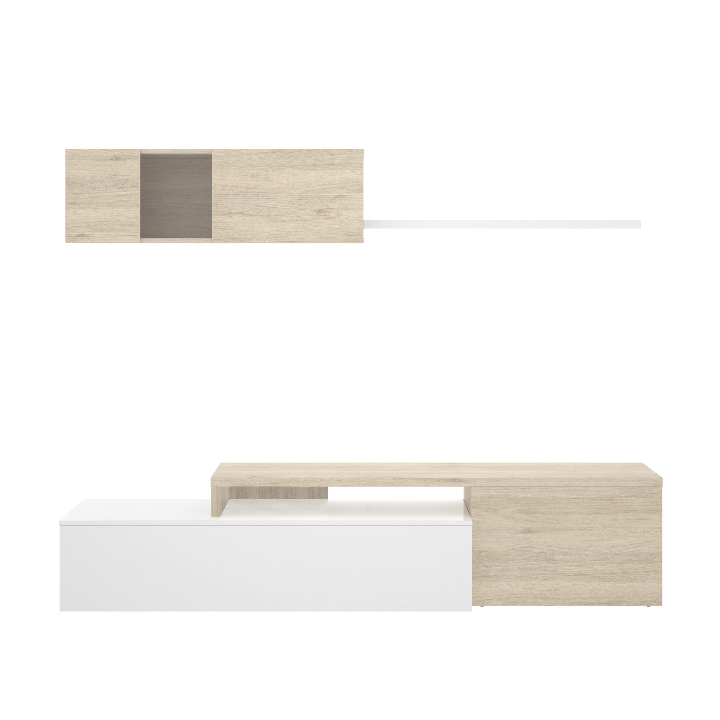 DEKIT GRUPO RIMOBEL ELLE - MUEBLE DE SALON TV DE 200CM - 180x200x41 cm - BLANCO / NATURAL