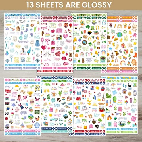 bloom daily planners Monthly Celebrations Planner Stickers for Calendar Decorating, Planning, Scrapbooking - Holiday, Seasonal, & General Events (14 Sheets, 1,100+ Stickers per Pack)
